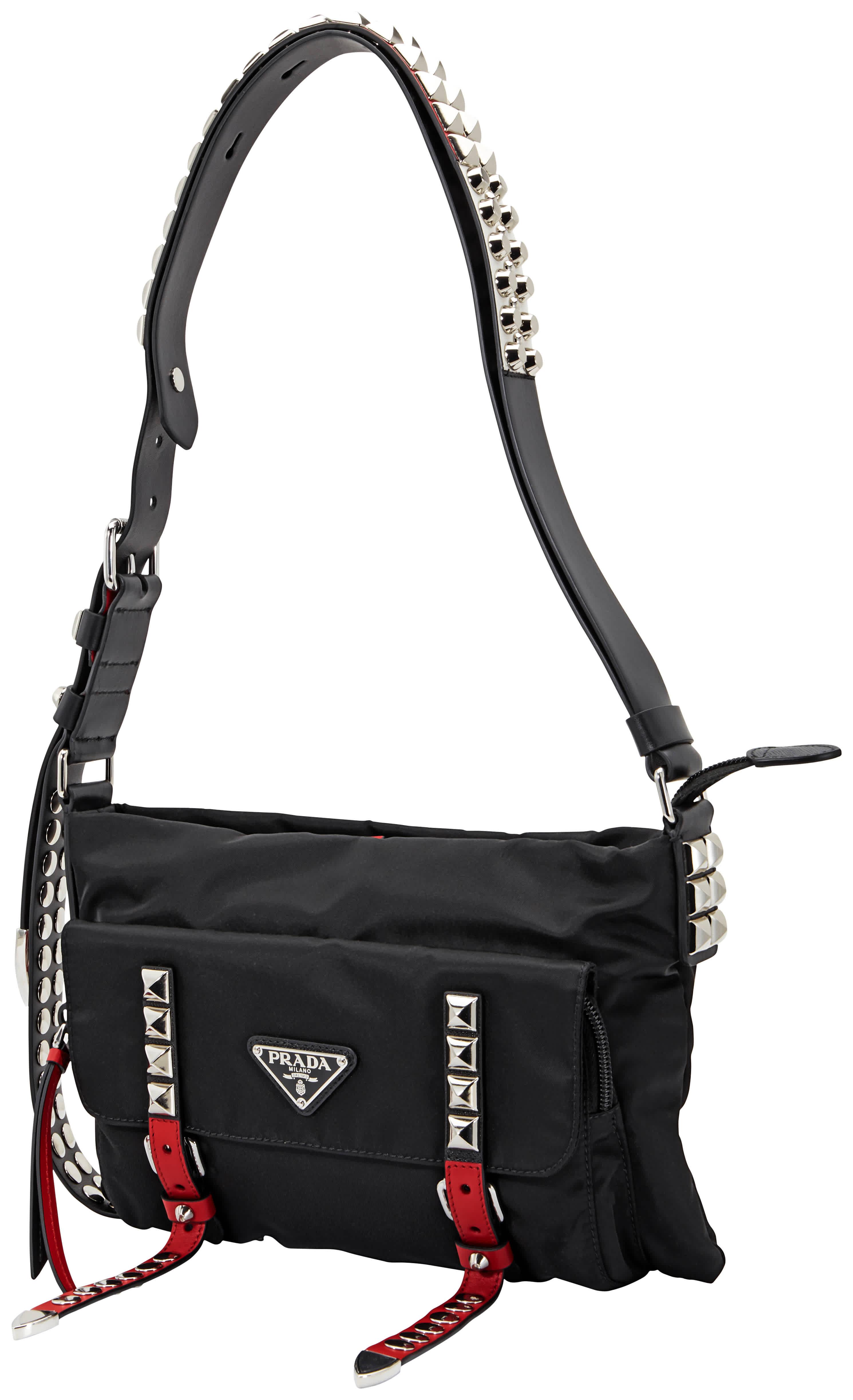 Prada Synthetic Studded Nylon Crossbody Bag Nero/fuoco in Black Red