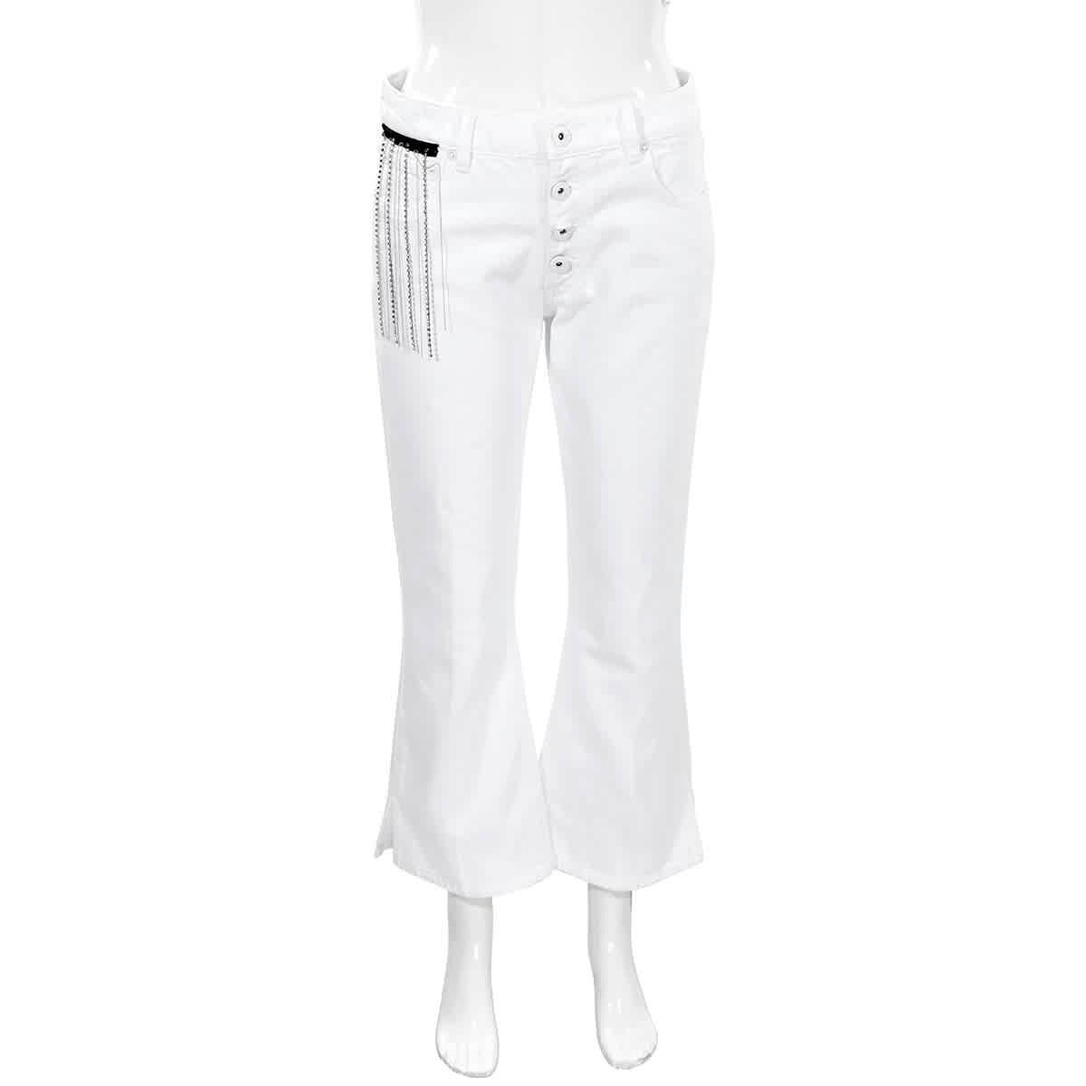 white fitted flare pants