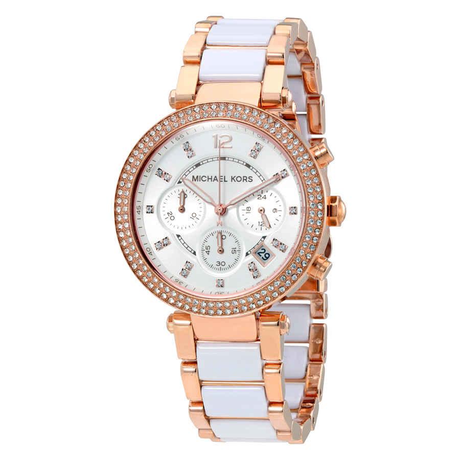Michael Kors Parker Rose Gold-tone White Acetate Watch in Pink 
