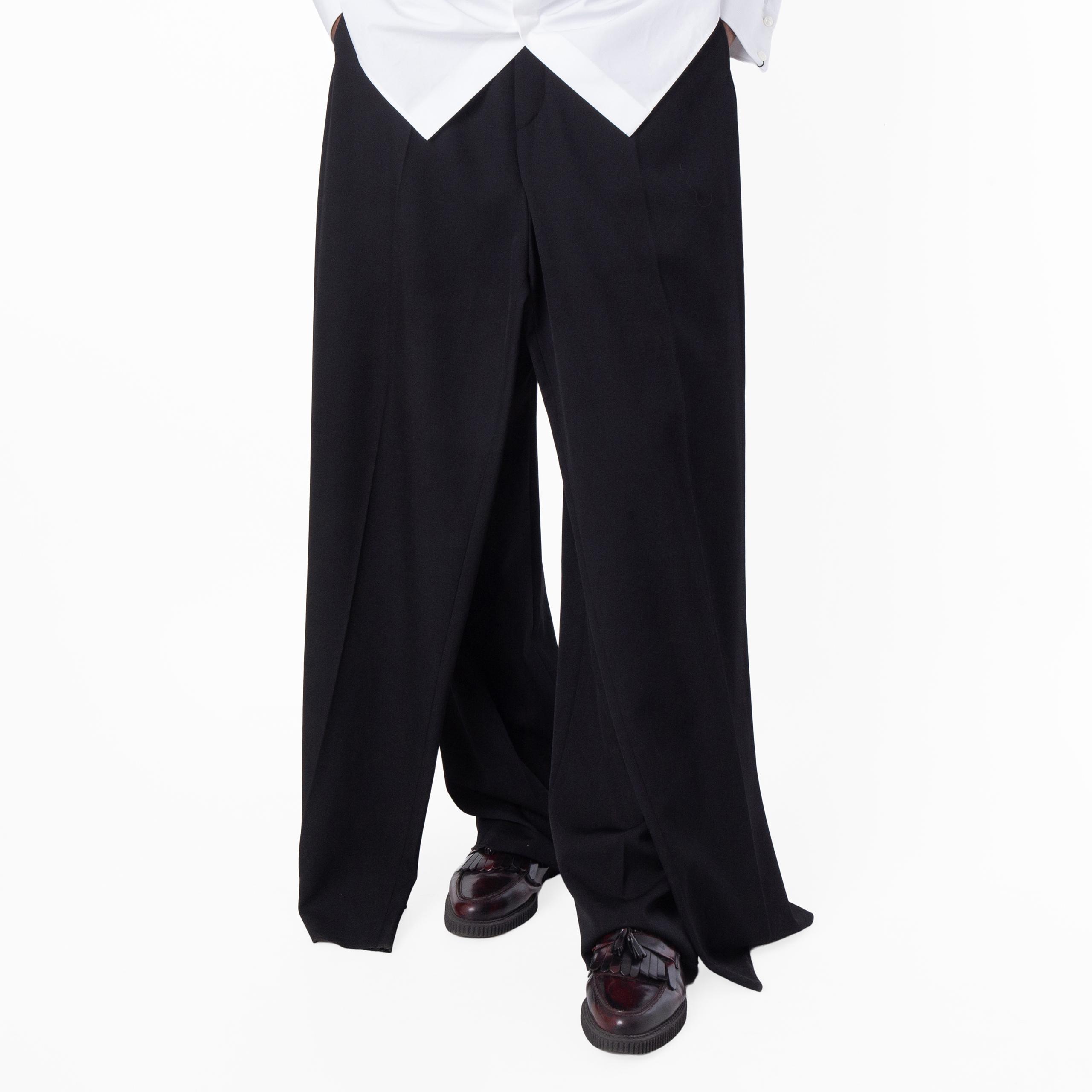 Balenciaga Double Front Ironed Pleats Twill Wide-Leg Pant in Black
