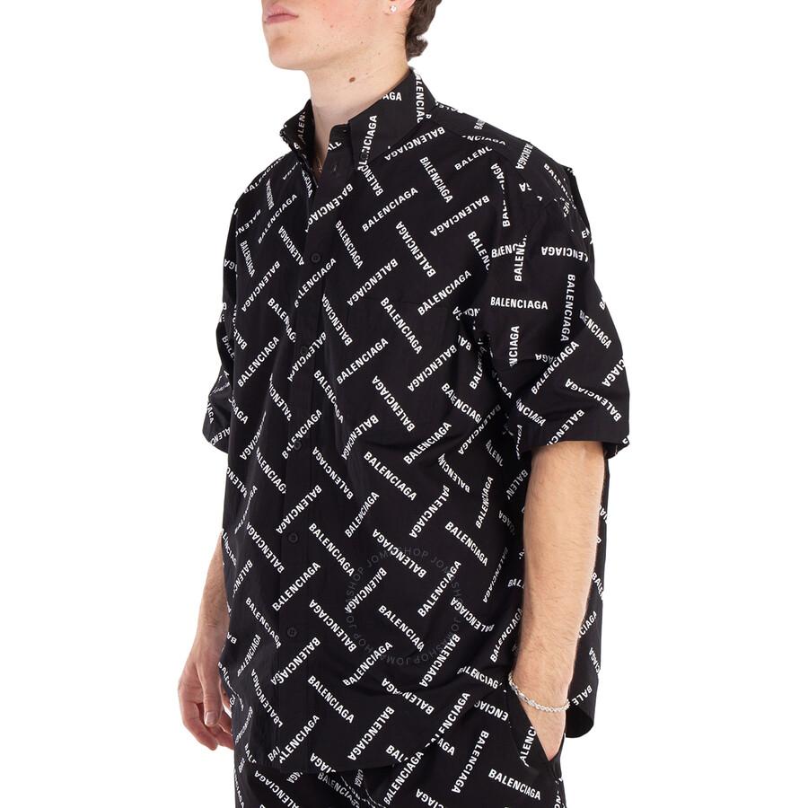 Balenciaga All-Over Logo Collared Shirt, Brand Size 38 (Neck in 