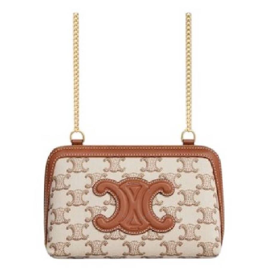 【★オシャレ★】Celine Clutch on Chain Cuir triomphe Clutch on Chain Cuir triomphe IN Triomphe canvas and