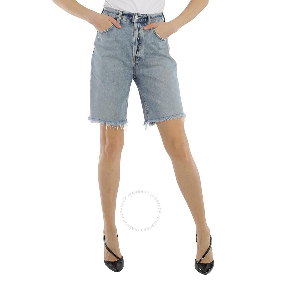 Agolde 90s Pinch Waist Raw cut Denim Bermuda Shorts in Blue Lyst UK