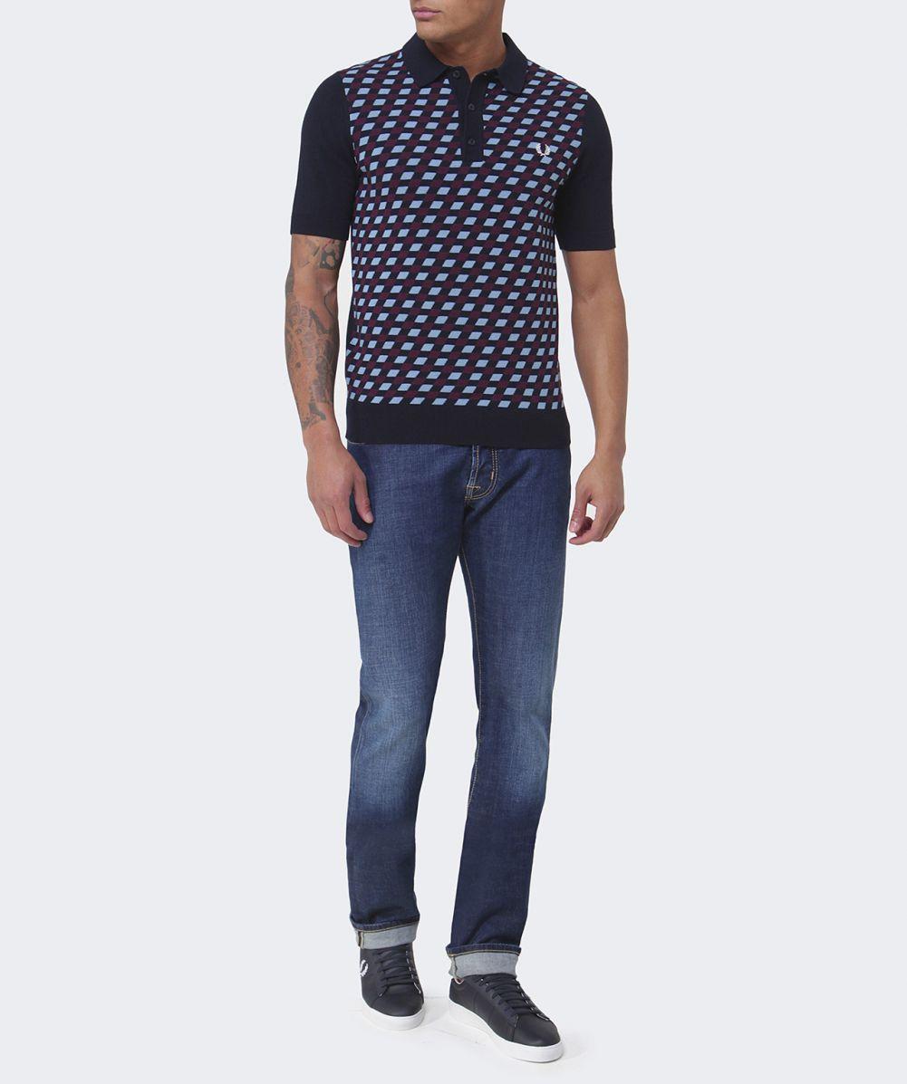 Fred Perry Cotton Argyle Knit Polo Shirt in Navy (Blue) for Men - Lyst