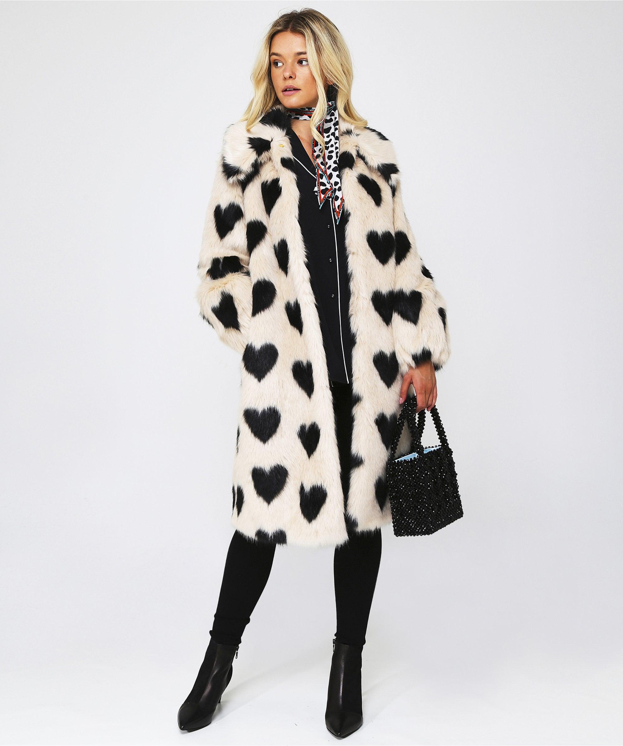 Faux fur coat with cheap hearts