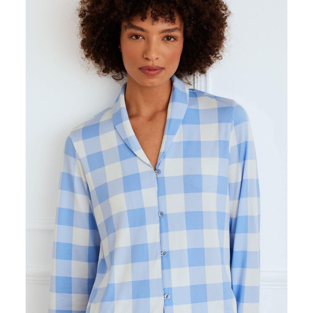 Chelsea Peers Gingham Print Long Pyjama Set in Blue Lyst UK