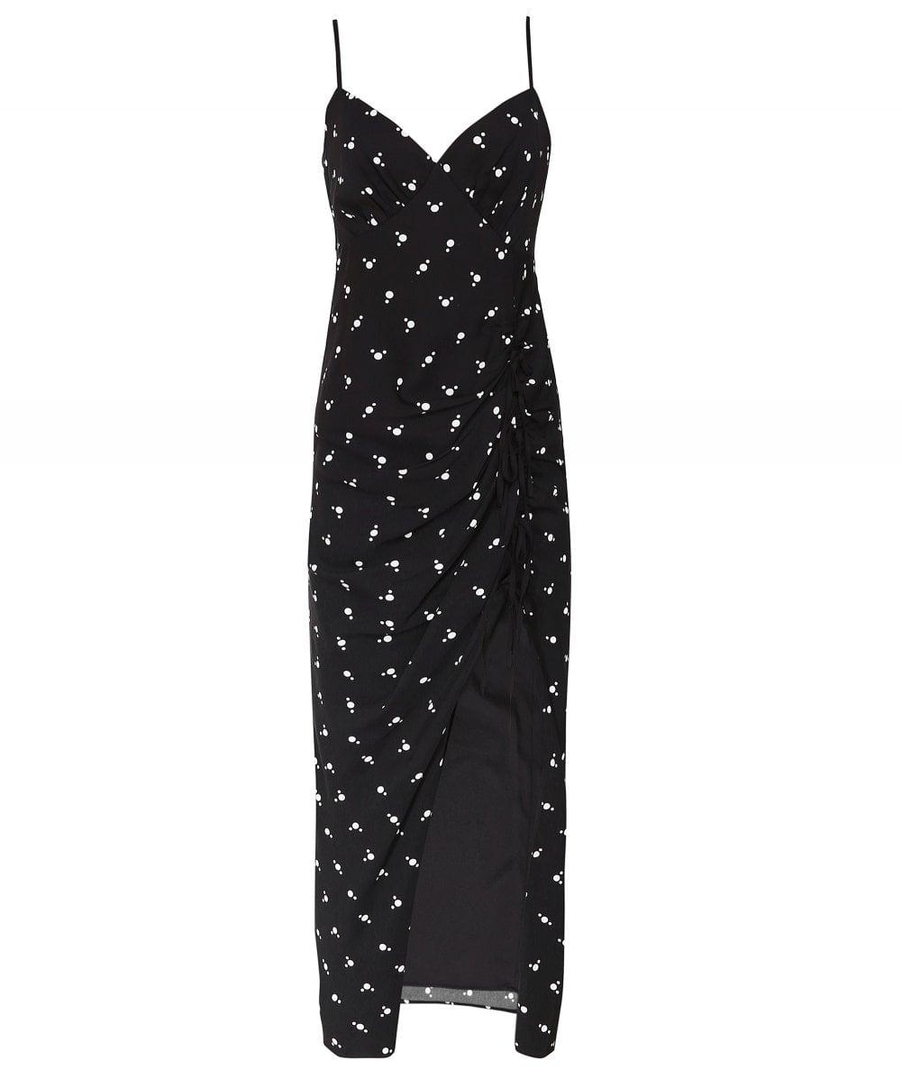 Self-Portrait Polka Dot Wrap Midi Dress in Black | Lyst