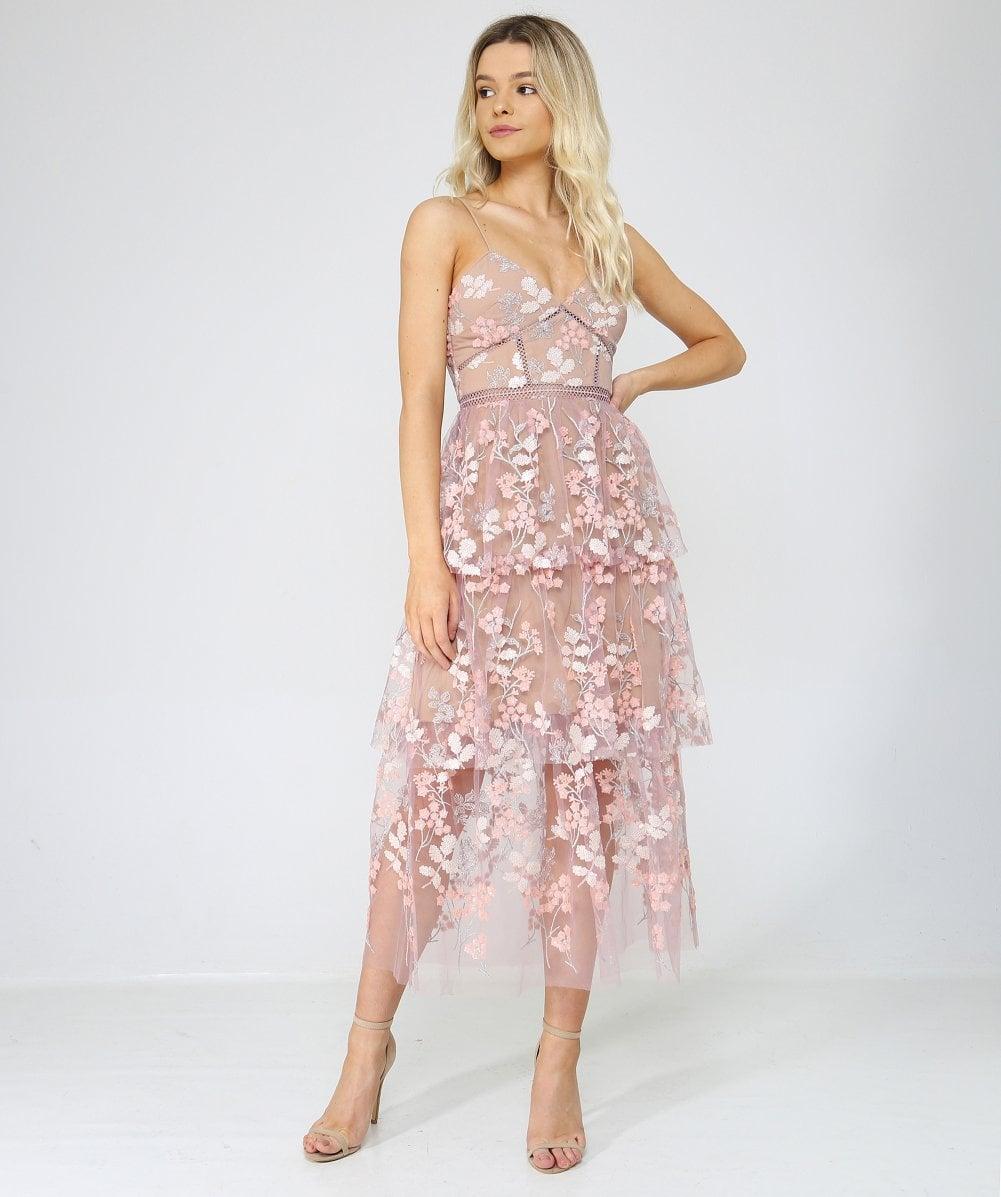 pink embellished midi dress