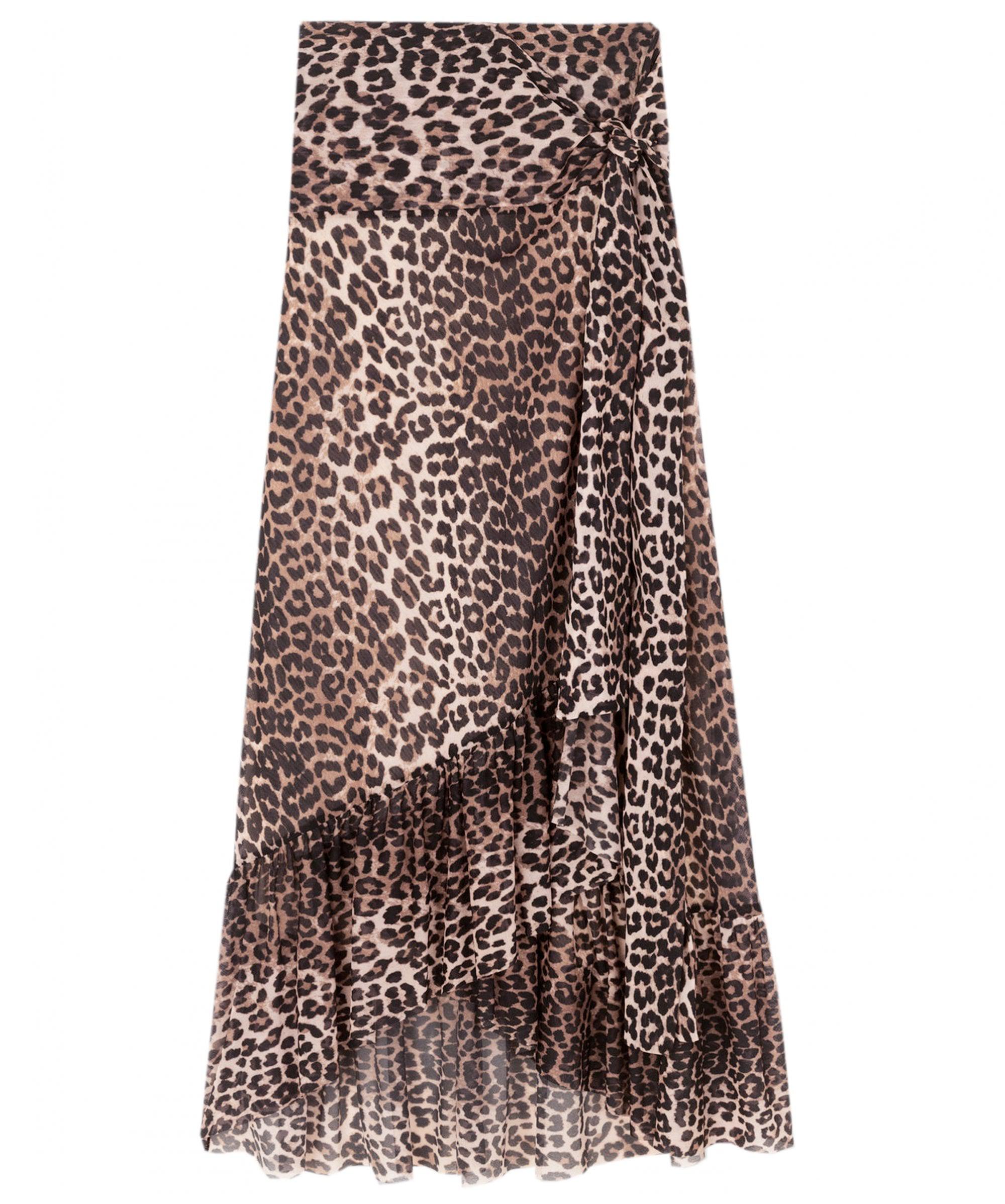Lyst - Ganni Tilden Leopard Print Mesh Wrap Skirt in Brown