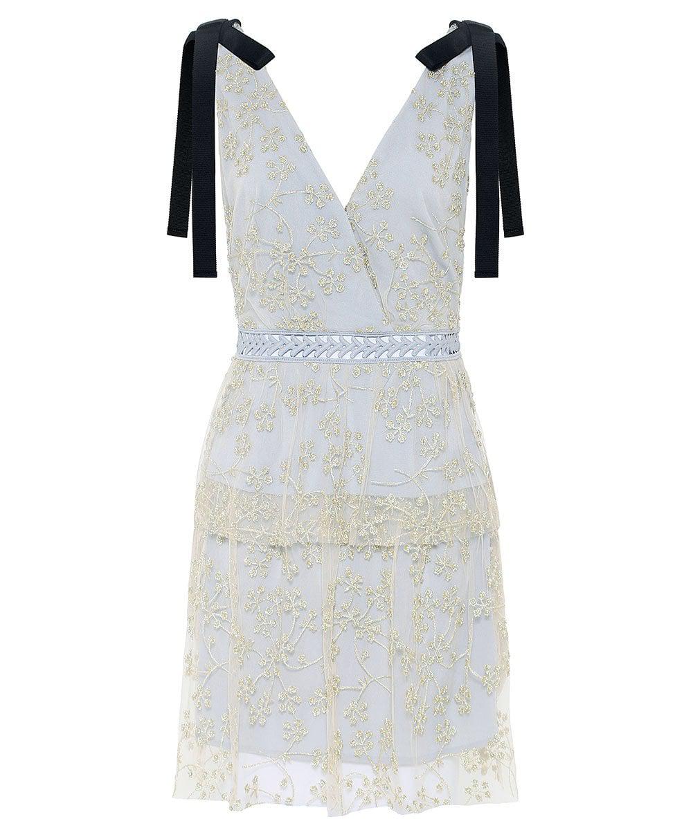 self portrait floral embroidered mesh mini dress