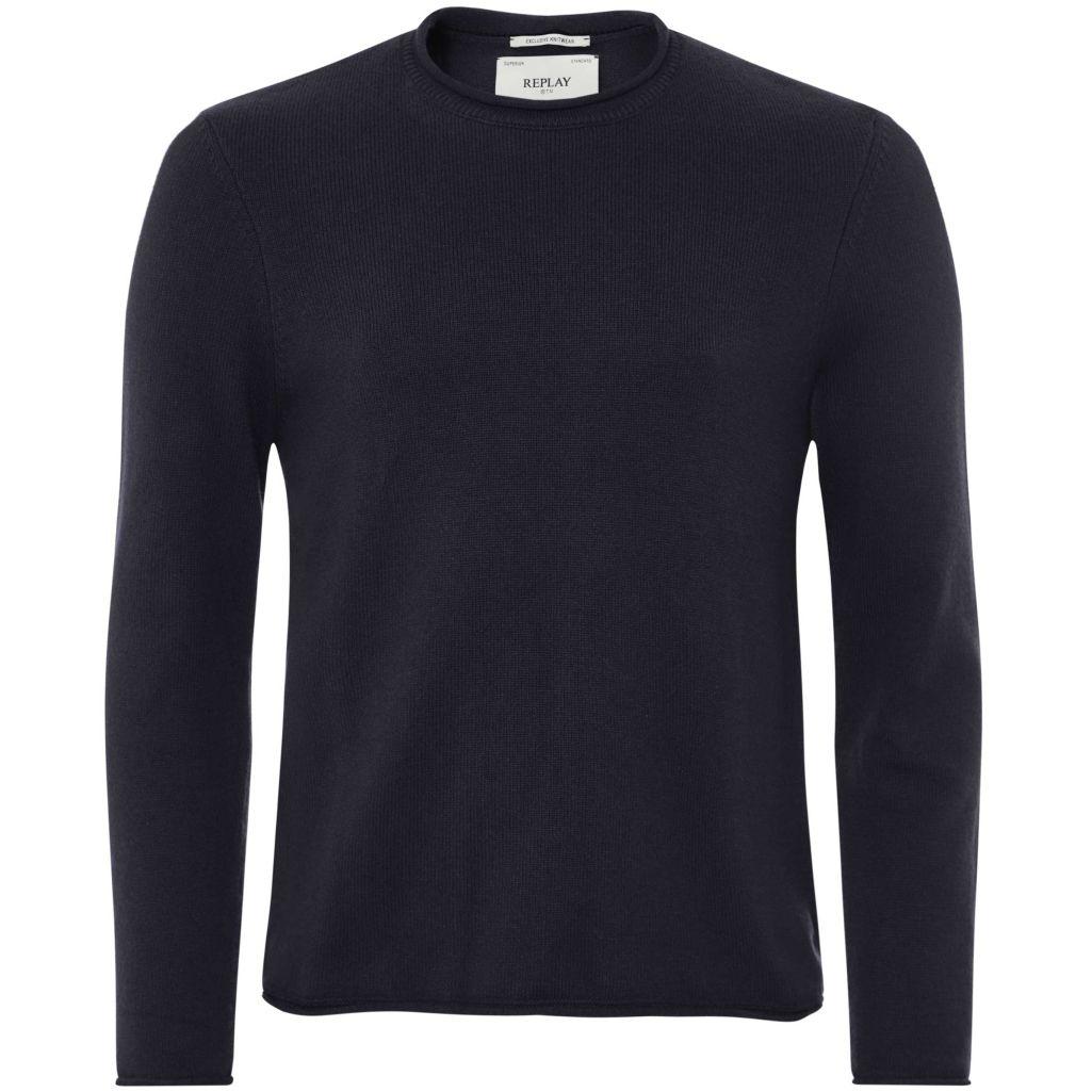 Replay Heavy Cotton Jumper Replay Crew Neck Jumper In Blue For Men Lyst UK
