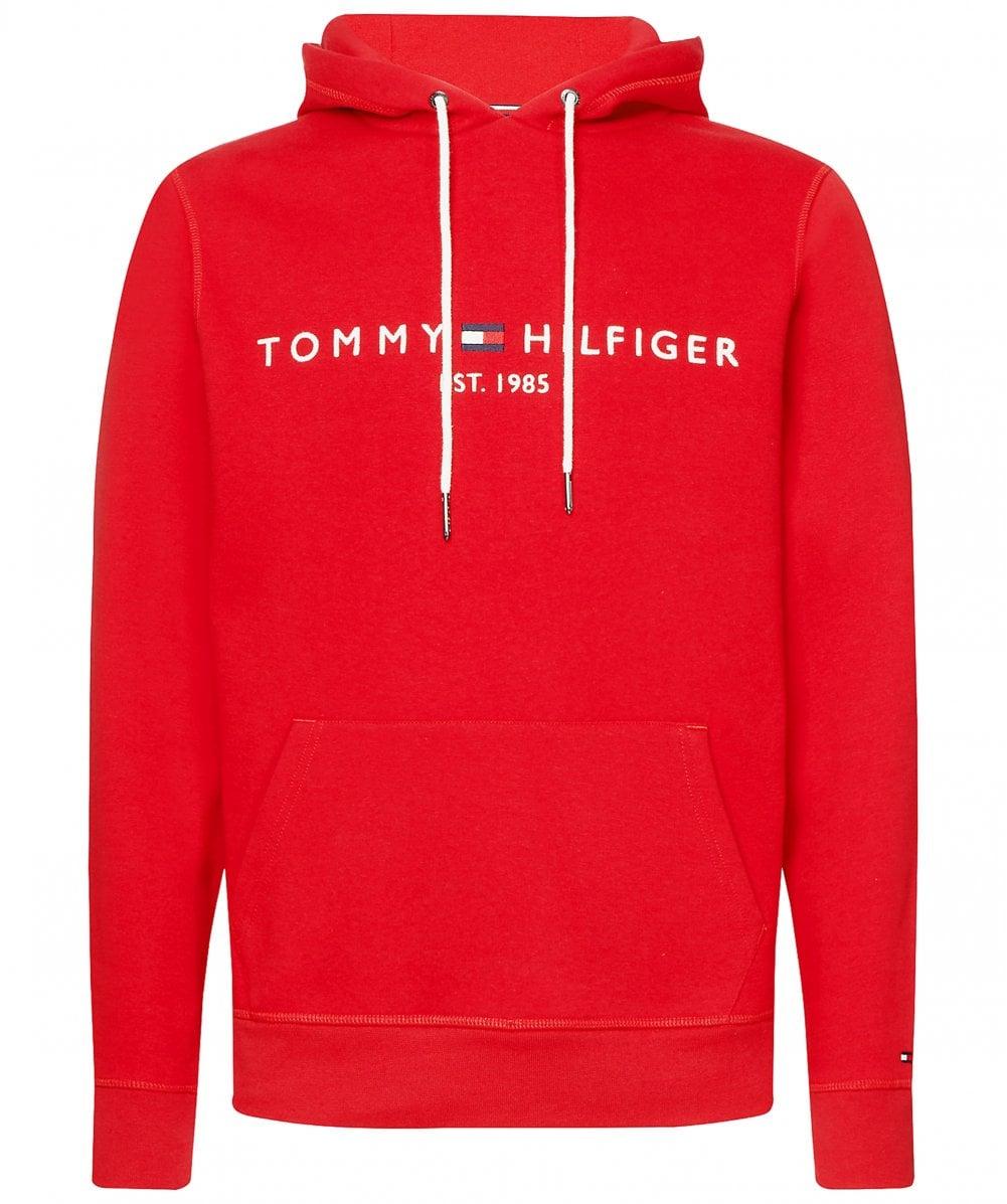 Tommy Hilfiger Logo Hoodie in Red for Men - Lyst