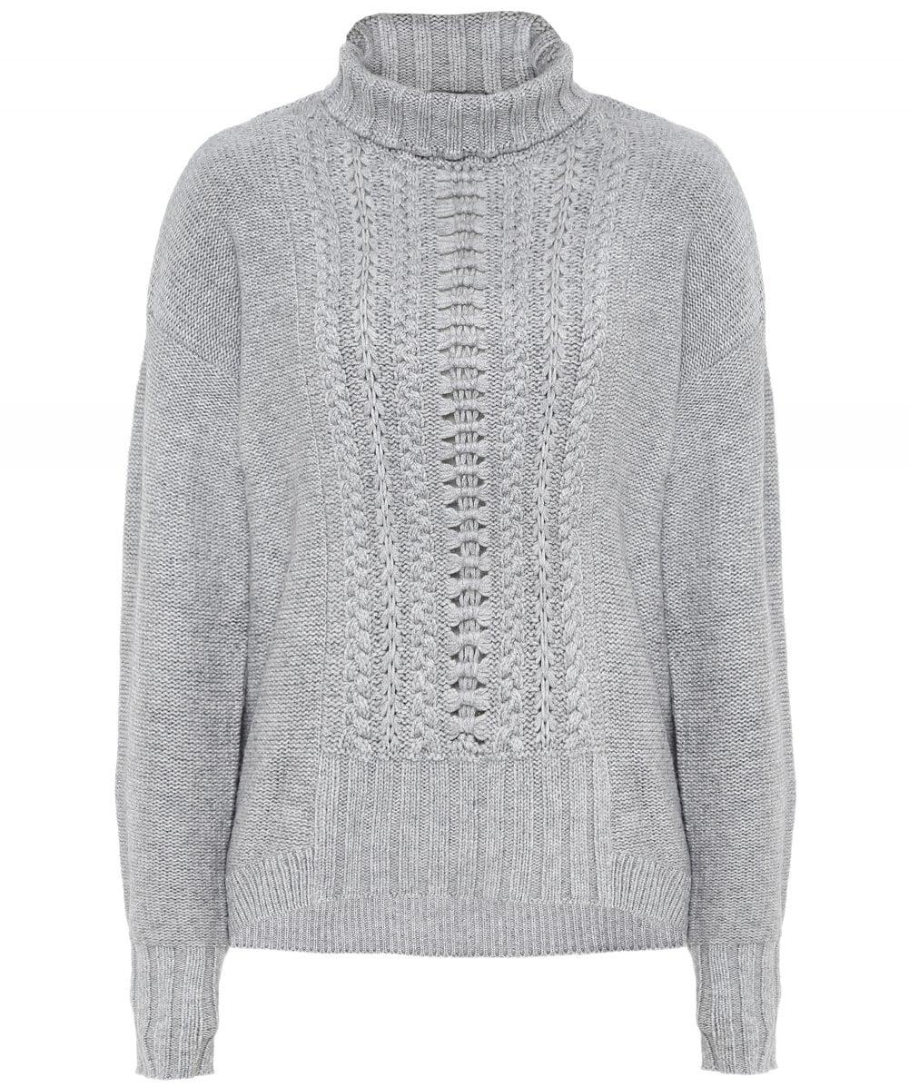 Duffy Cashmere Cable Knit Funnel Neck Jumper in Gray Lyst