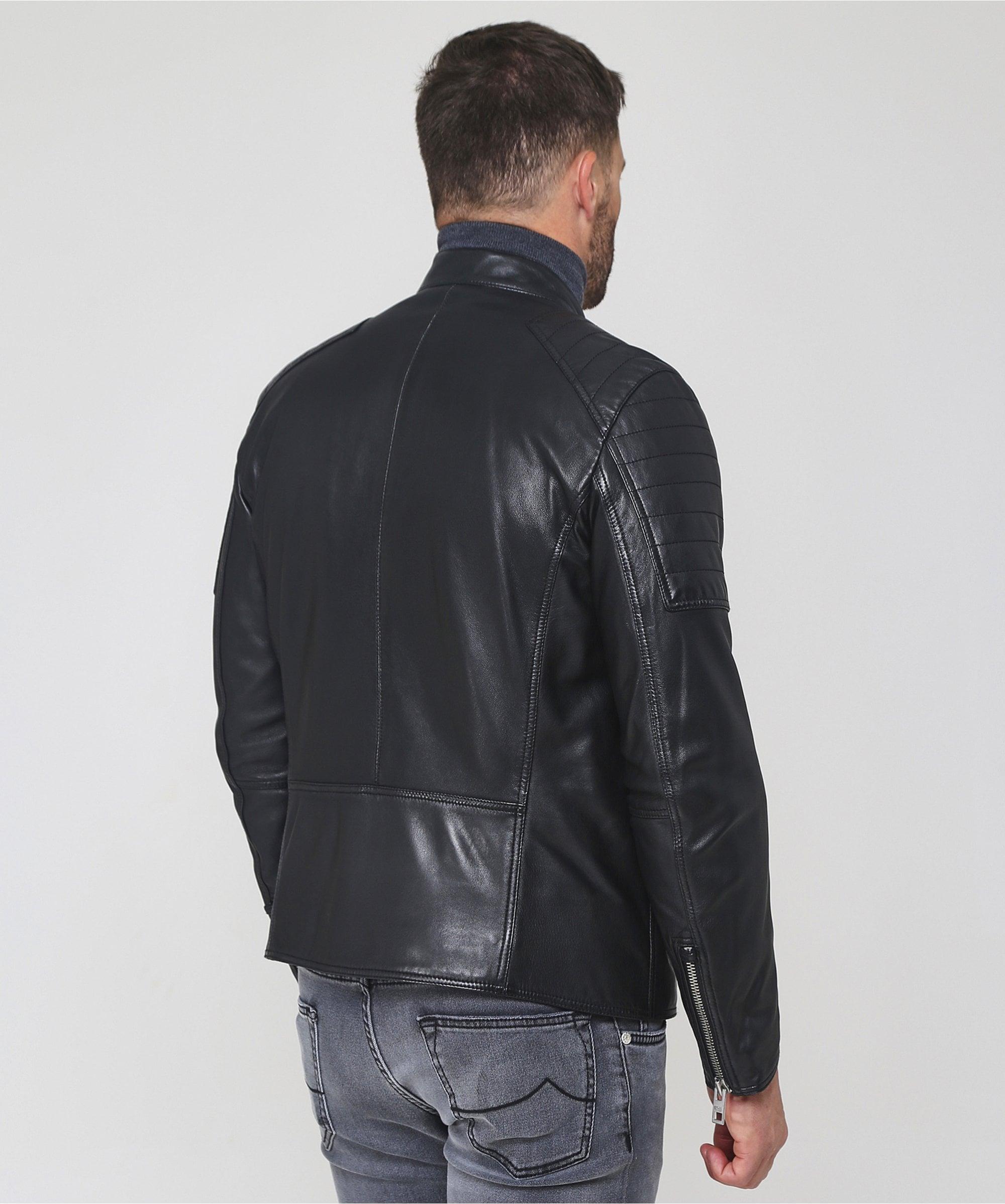 BOSS by HUGO BOSS Waxed Leather Jaysee Biker Jacket in Black for Men | Lyst