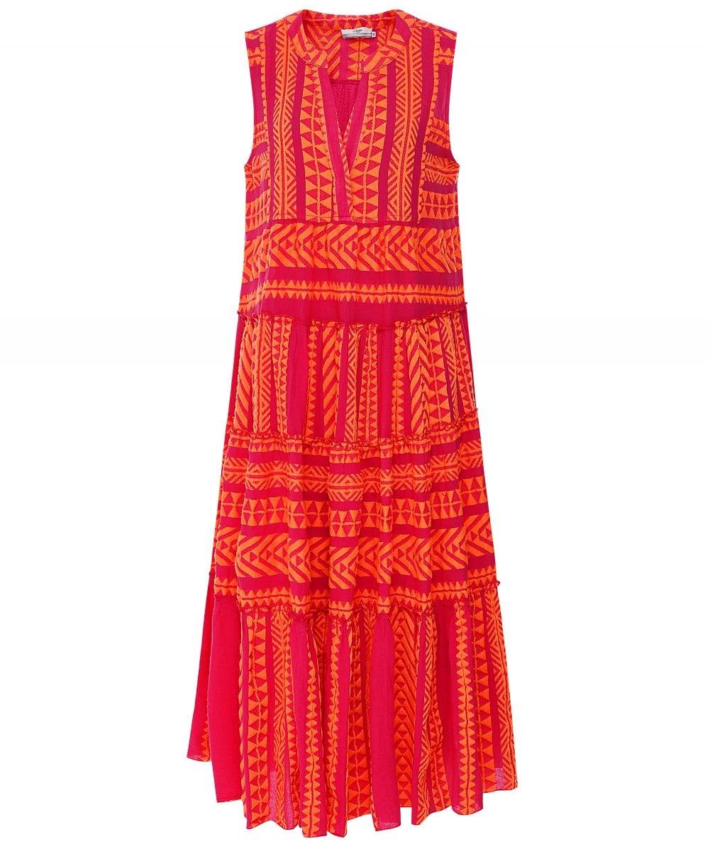 Devotion Twins Cotton Ella Sleeveless Midi Dress in Orange & Fuchsia (Red) Lyst UK