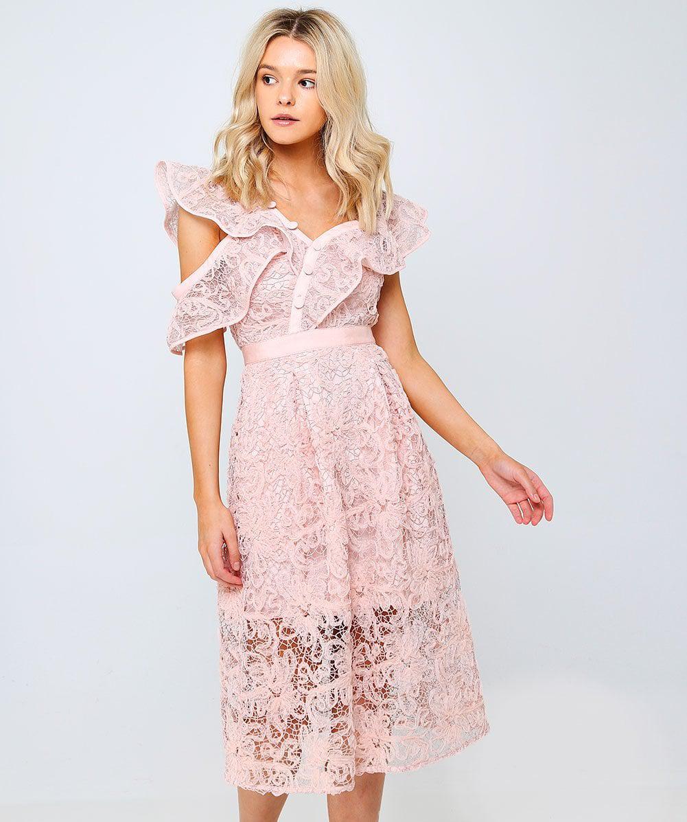 self portrait floral mesh lace frill midi dress
