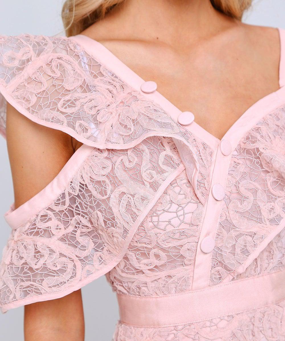 self portrait floral mesh lace frill midi dress