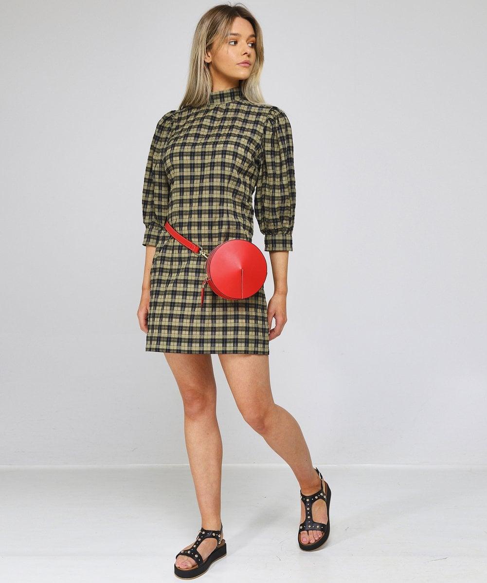 ganni seersucker dress green