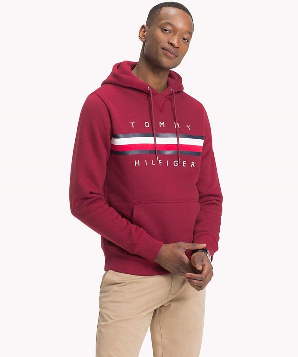 tommy hilfiger icon stripe logo print hoodie
