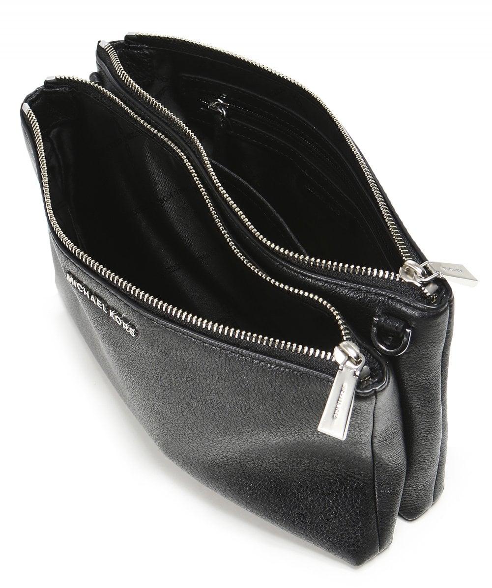 Michael Kors Adele Leather Double Zip Crossbody Bag in Black | Lyst UK