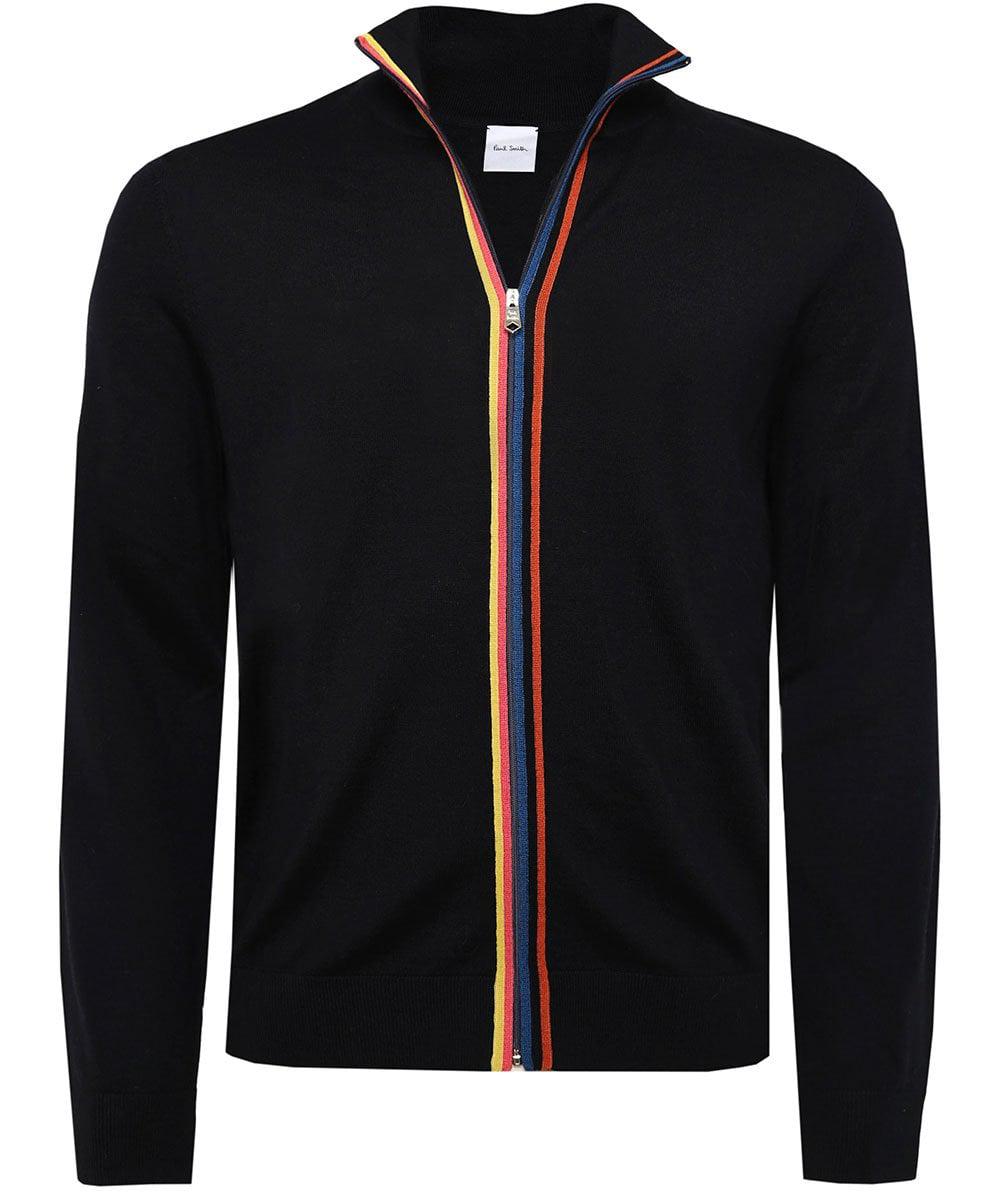 Paul Smith Zip-through Merino Wool Artist Stripe Cardigan in Black for Men - Lyst