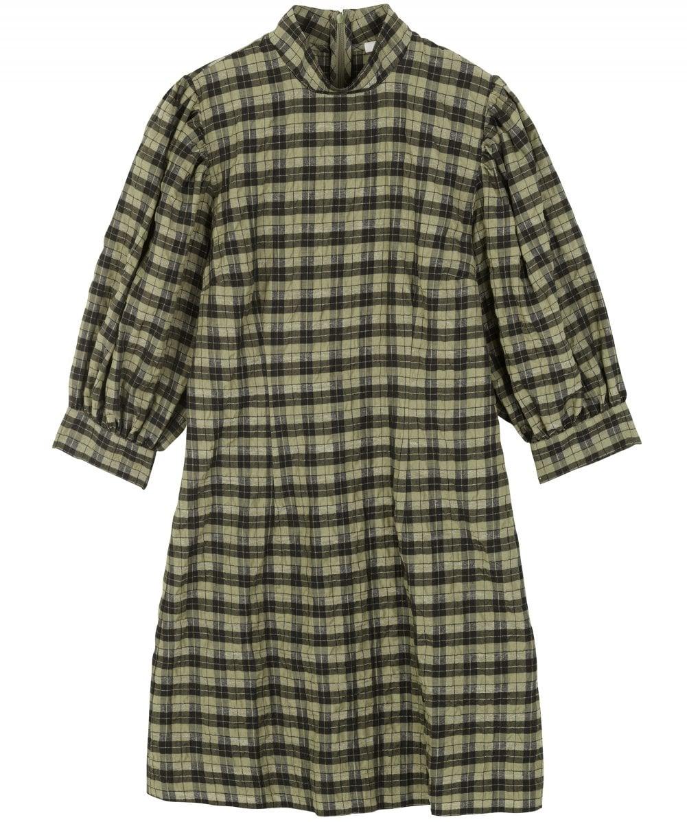 ganni seersucker dress green