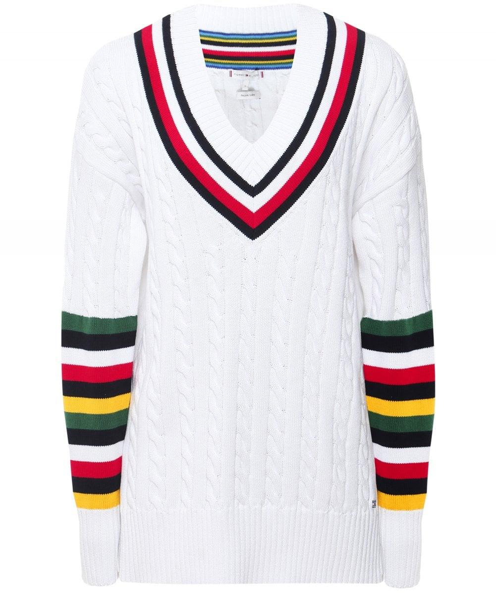 Tommy Hilfiger Cotton Cable Knit Cricket Jumper in White | Lyst