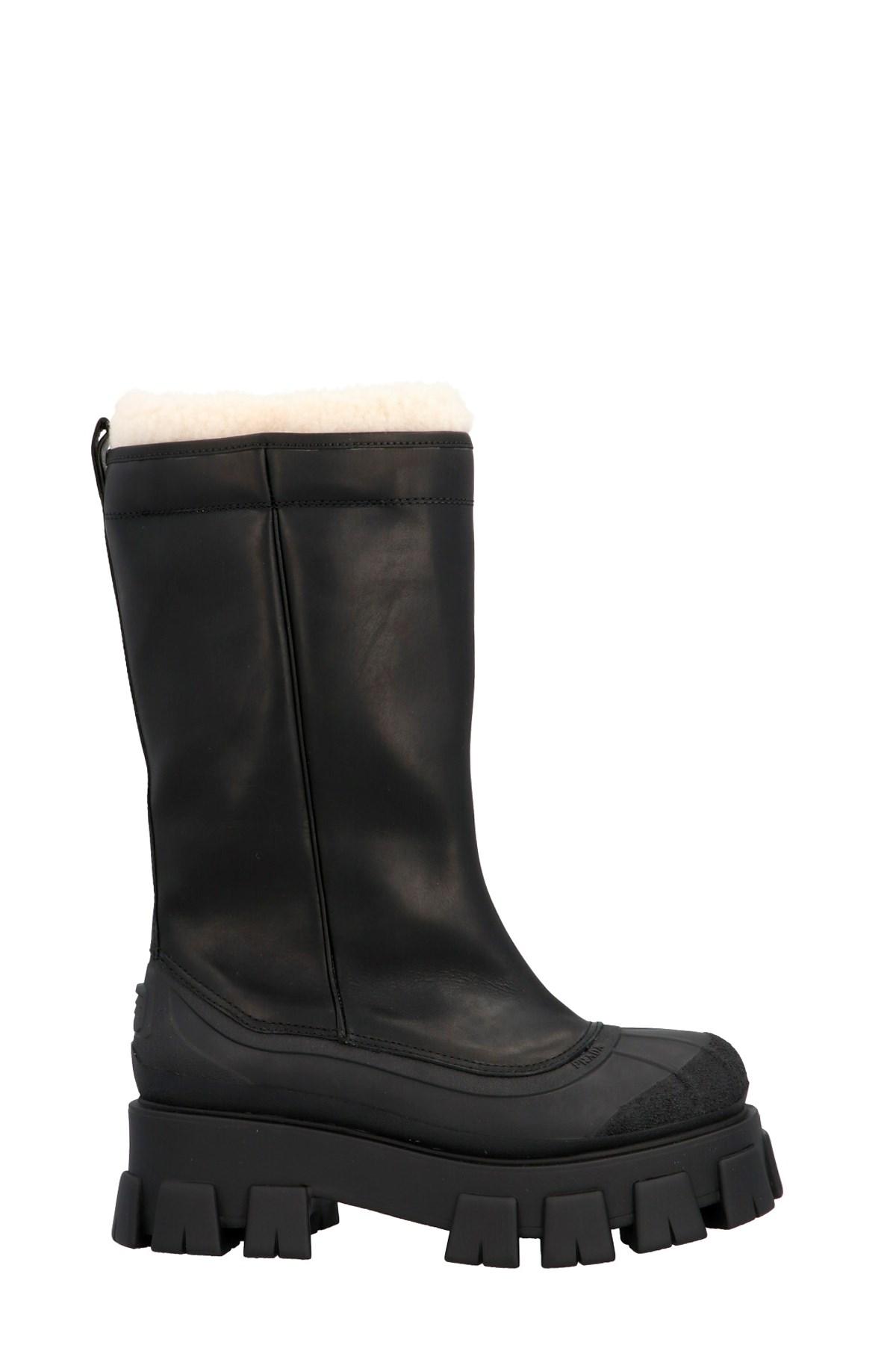 prada monolith leather boots women