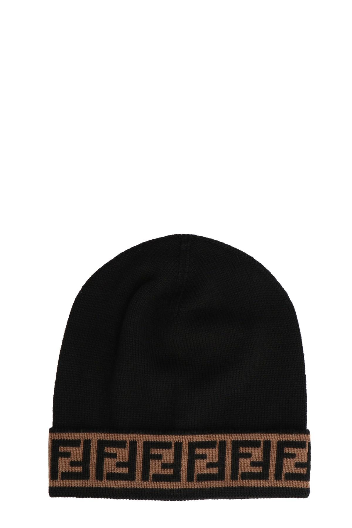 Fendi Ff Trim Fleece Wool Beanie in 