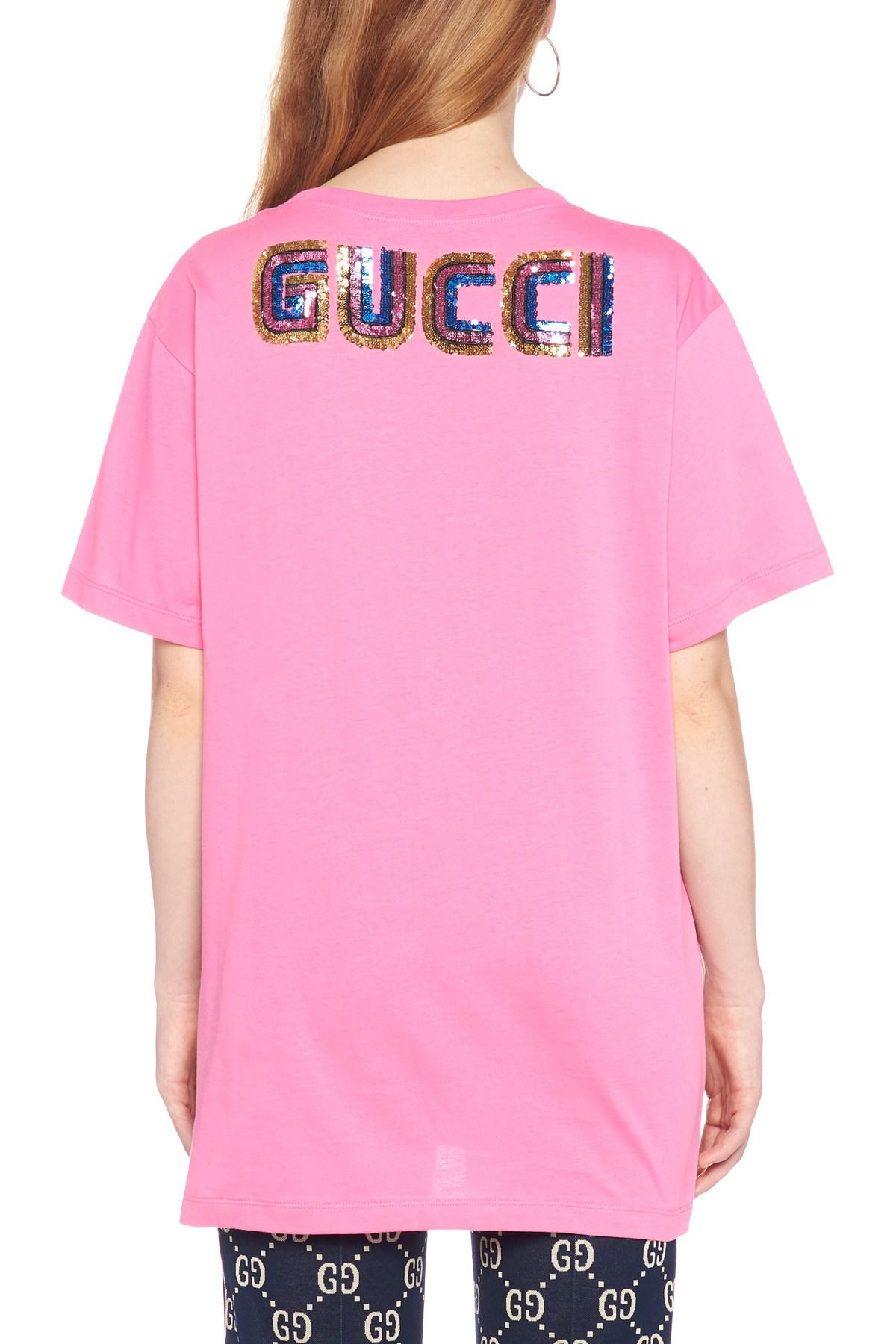 Gucci Pink Printed Cotton T-shirt - Lyst