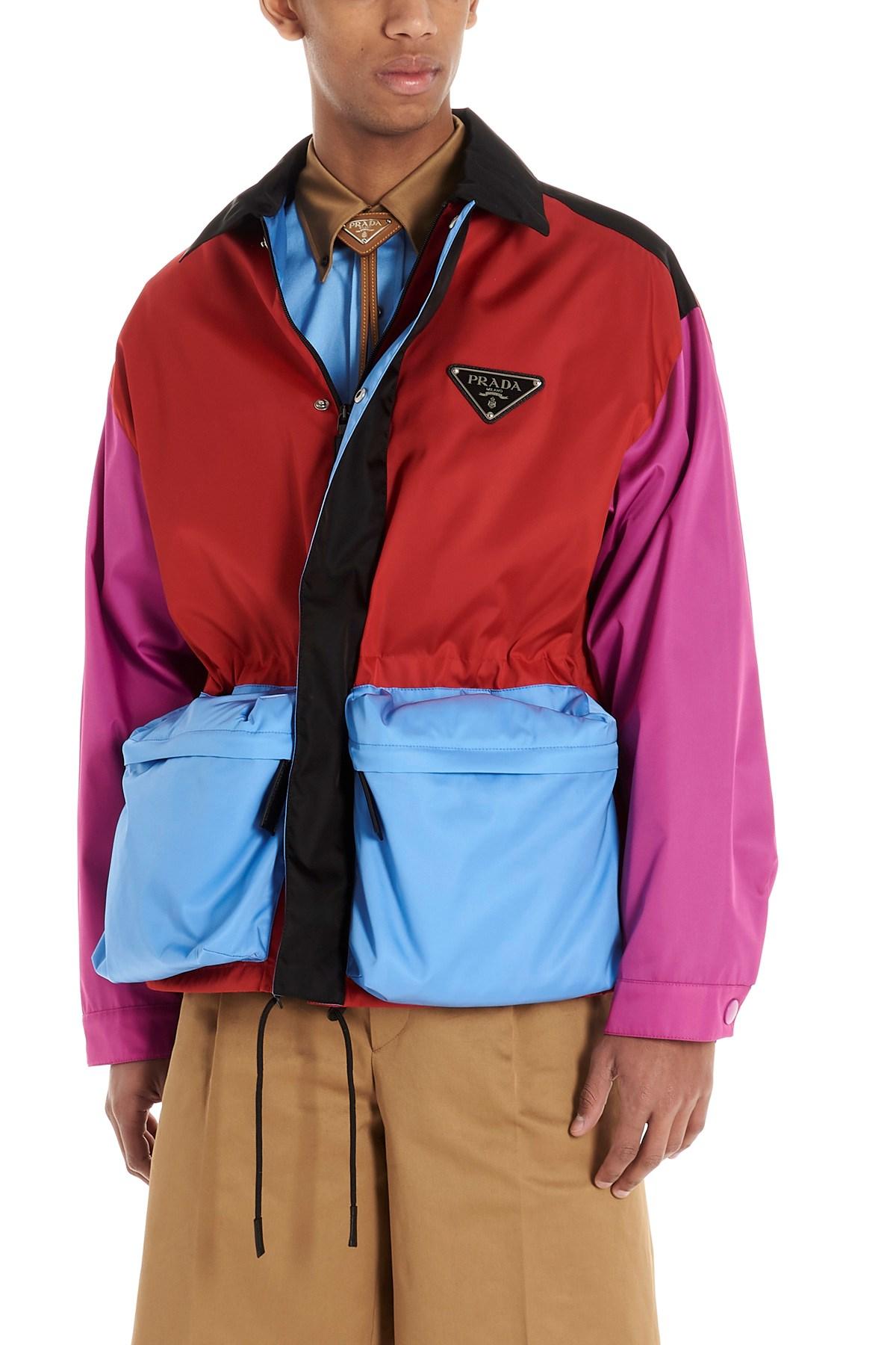 Prada Colour-block Cargo-pocket Nylon Jacket in Red for Men | Lyst