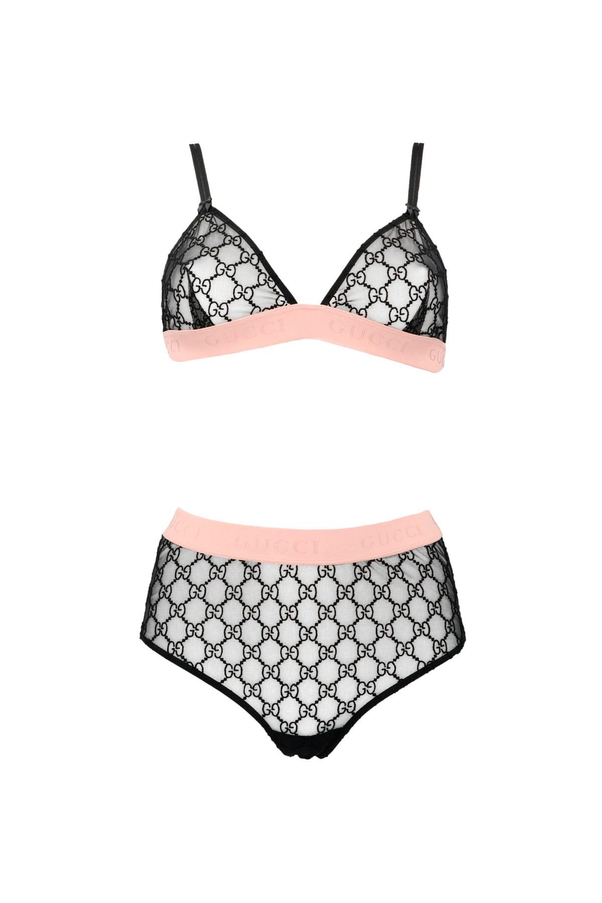 Gucci Synthetic 'GG' Logo Lingerie Set in Black - Lyst