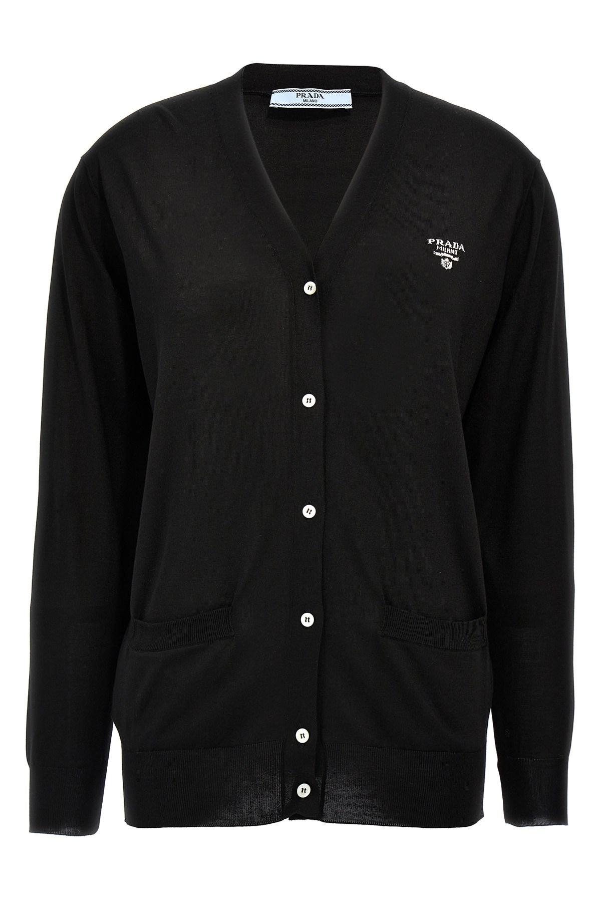 Prada Logo Intarsia Silk Cardigan in Black Lyst UK