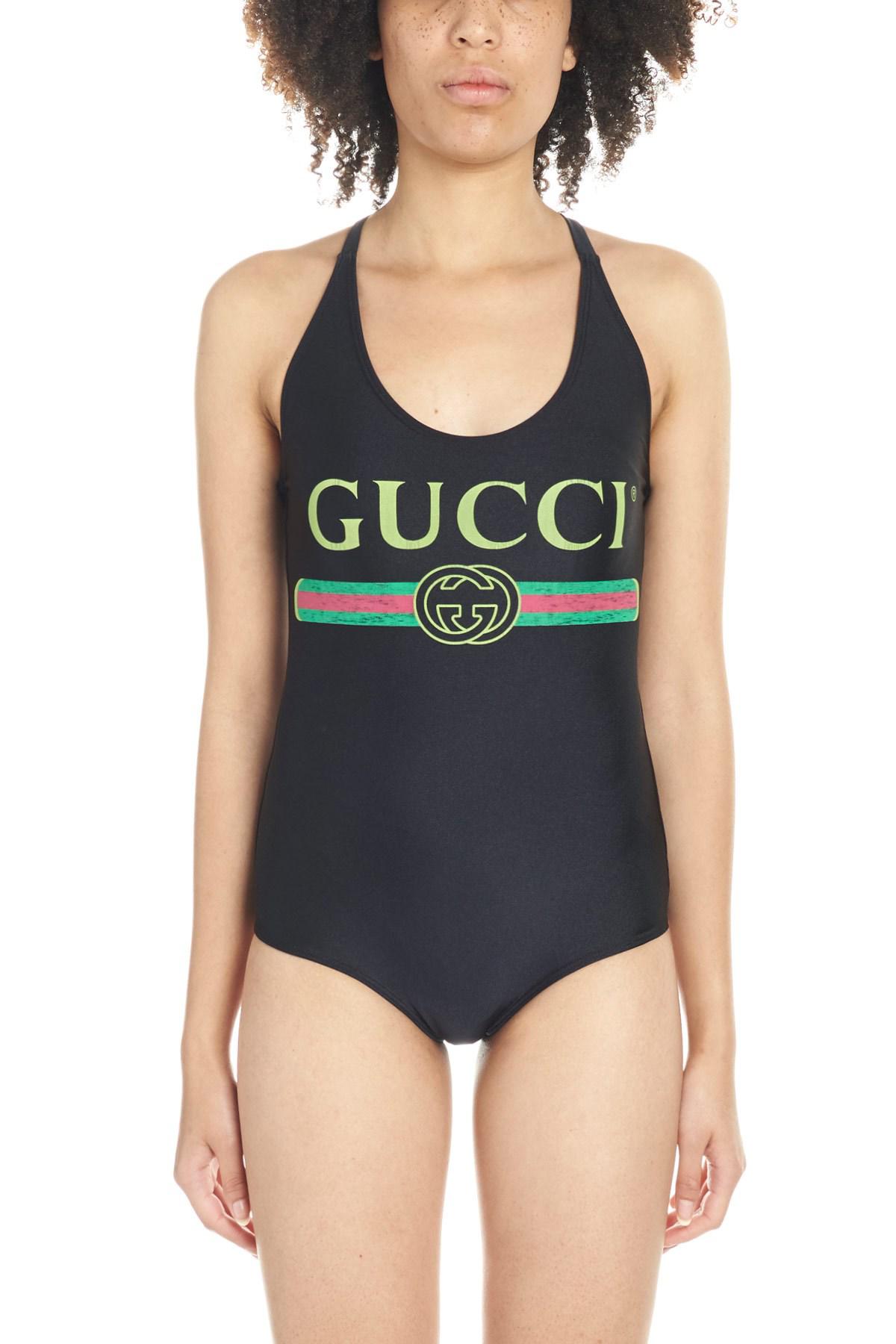 Gucci Sparkling Fake Logo Swimsuit in Black | Lyst