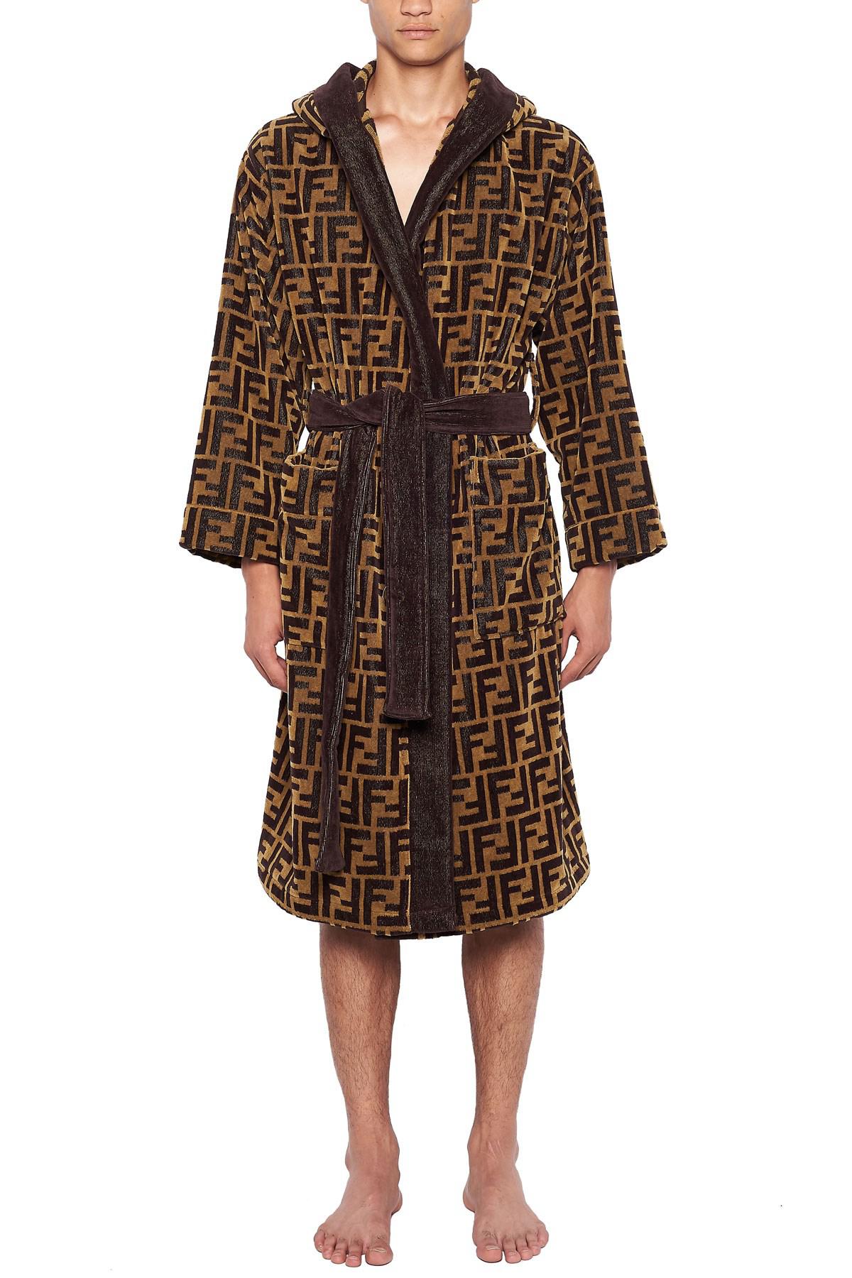 Fendi Jacquard Ff Logo Robe in Brown for Men - Lyst