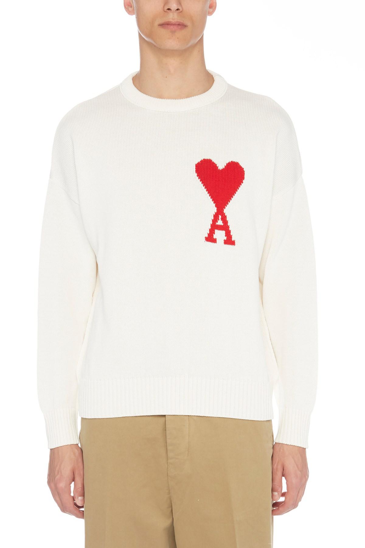 AMI Wool Oversize Ami De Coeur Crewneck Sweater in White for Men Lyst