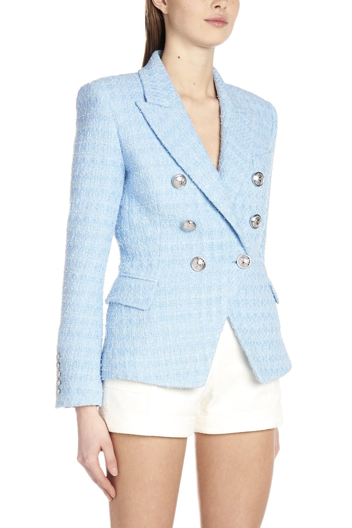 Balmain Tweed Jacket in Light Blue (Blue) | Lyst