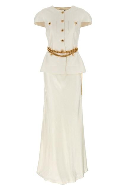 Self-Portrait 'cream Taffeta Chain Belt Maxi' Dress in White