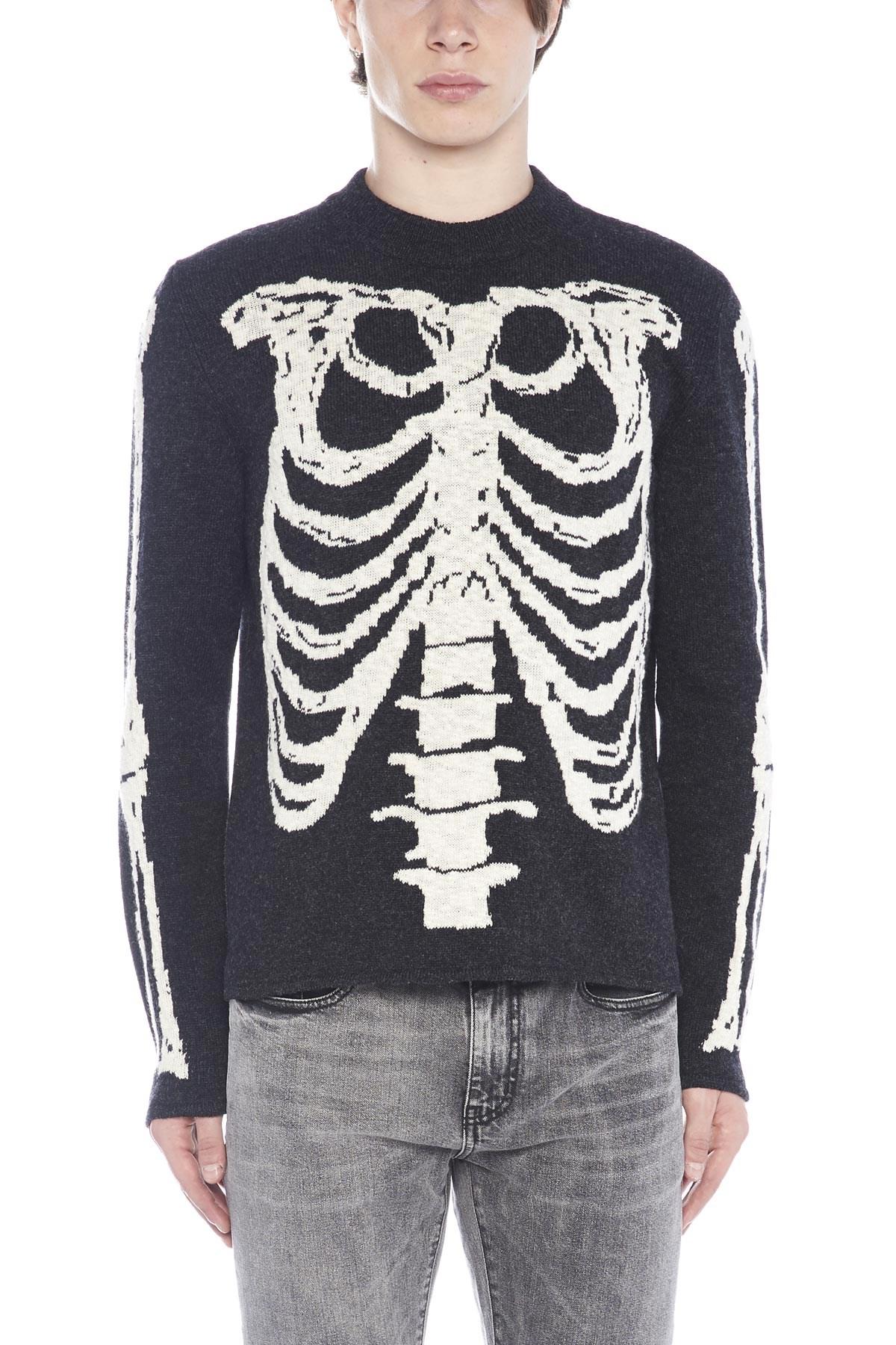 Saint Laurent Wool Jaquard Skeleton Sweater in Blue for Men - Lyst