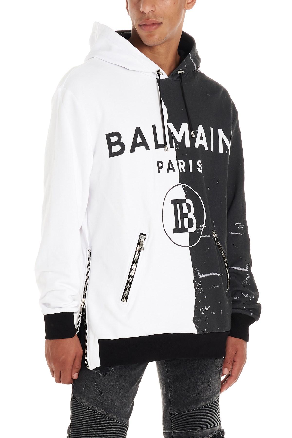 Balmain Cotton Bicolor Hoodie in White,Black (Black) for Men - Lyst