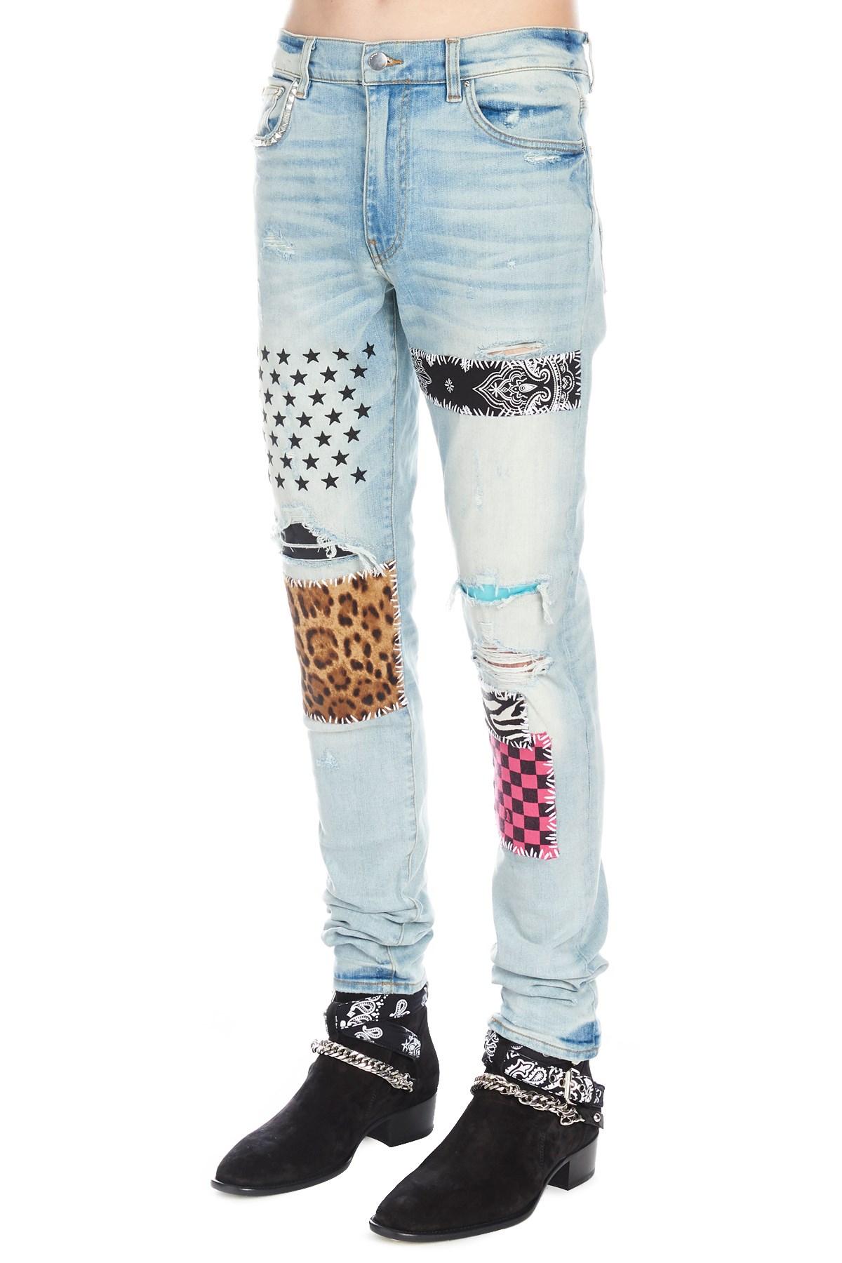 Amiri Blue Art Patch Jeans for Men | Lyst