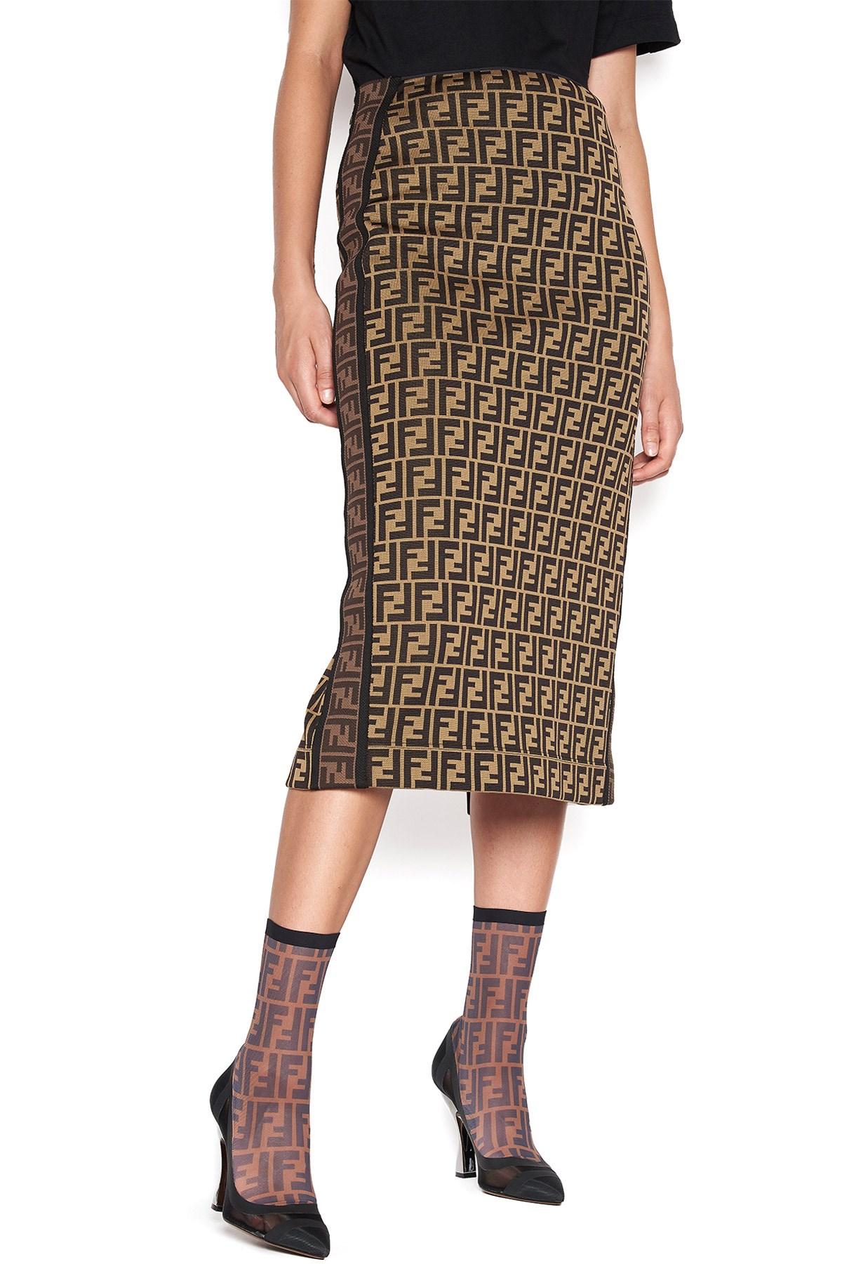 Fendi Ff-jacquard High-rise Knit Pencil Skirt | Lyst