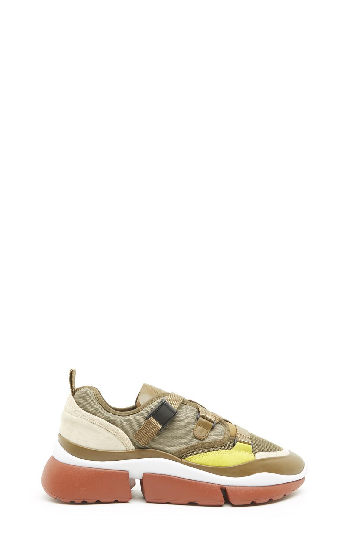 Chloé Sonnie Canvas, Mesh, Suede And Leather Sneakers in Green | Lyst