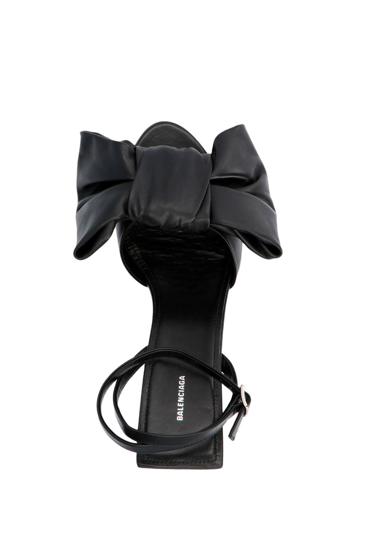 Balenciaga Bow Leather Sandal in Black - Lyst