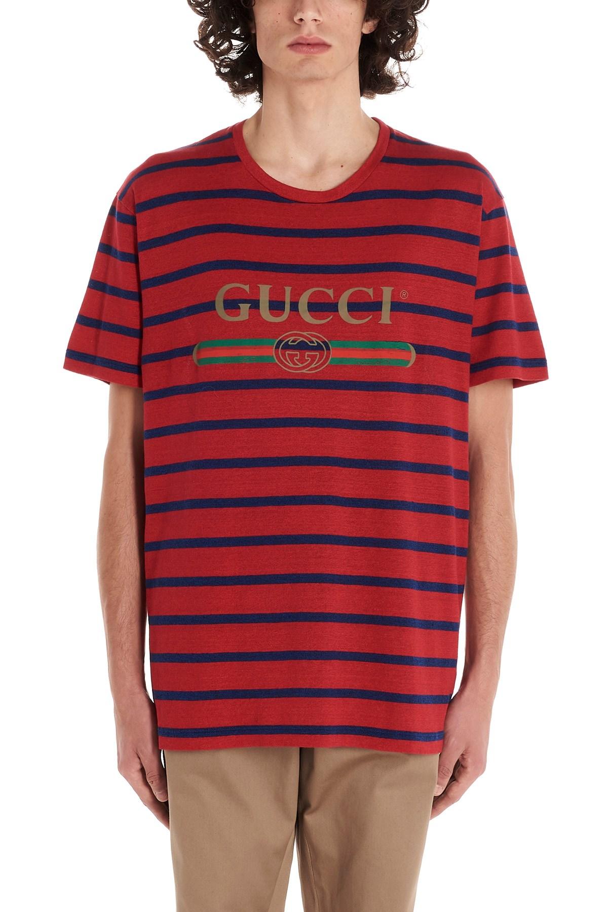 Gucci Logo Striped T-shirt in Red for Men - Lyst
