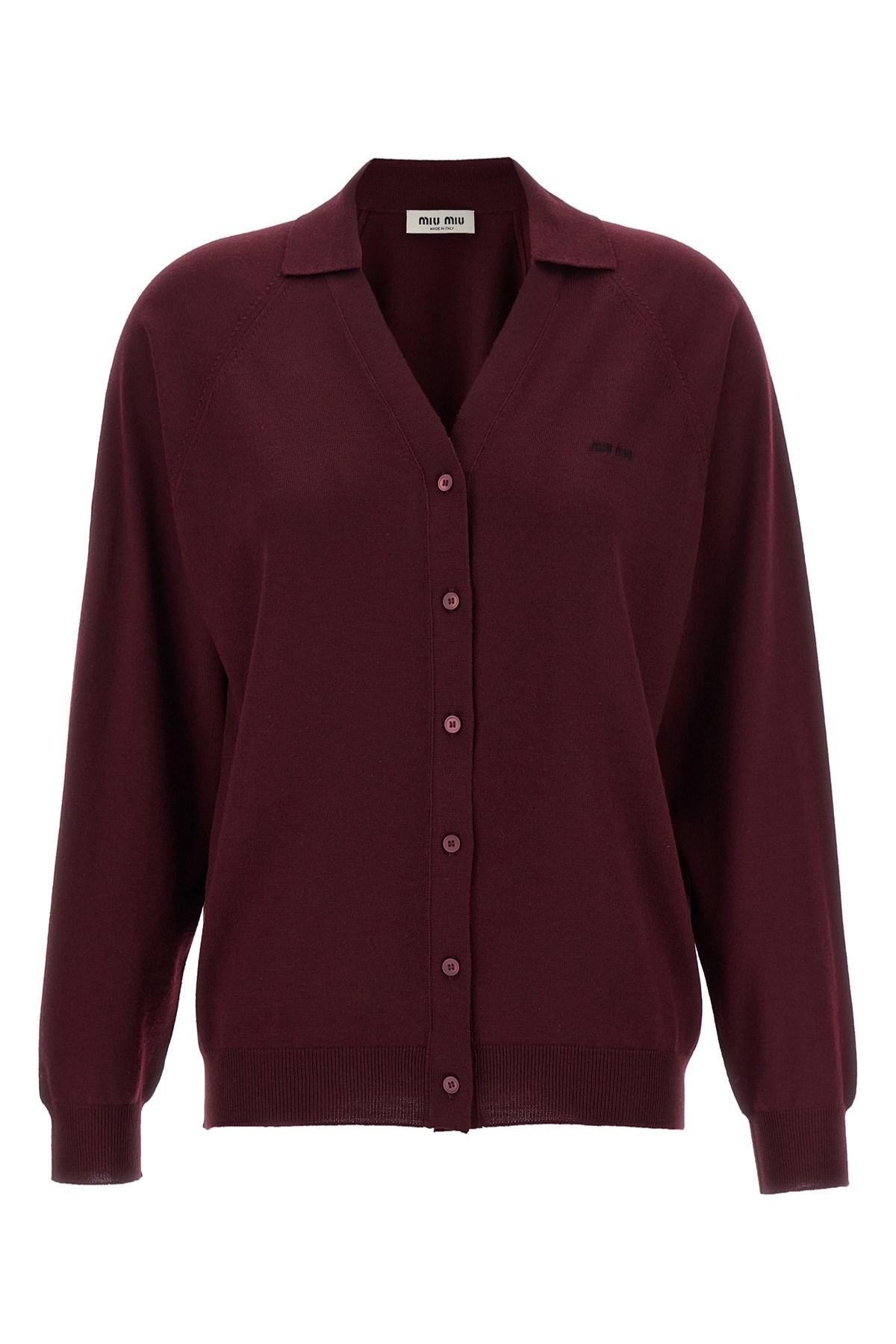 トップス john smedley crew neck cardigan miumiu Miu Miu Crew-Neck Cardigan in Natural | Lyst UK