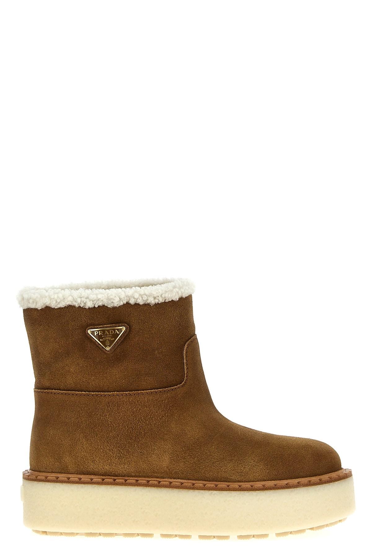 Prada Sheepskin Suede Ankle Boots in Brown Lyst UK