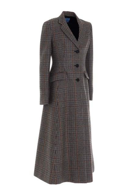 Prada Wool Prince Of Wales Redingote Coat in Grey - Lyst
