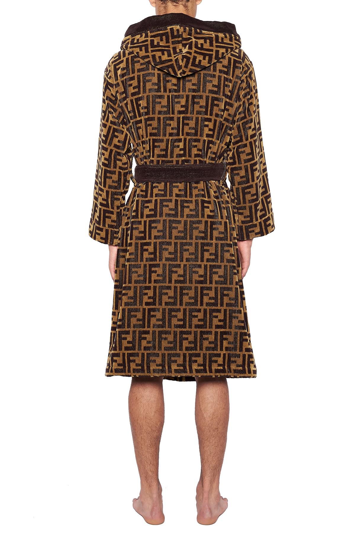 Fendi Jacquard Ff Logo Robe in Brown for Men - Lyst