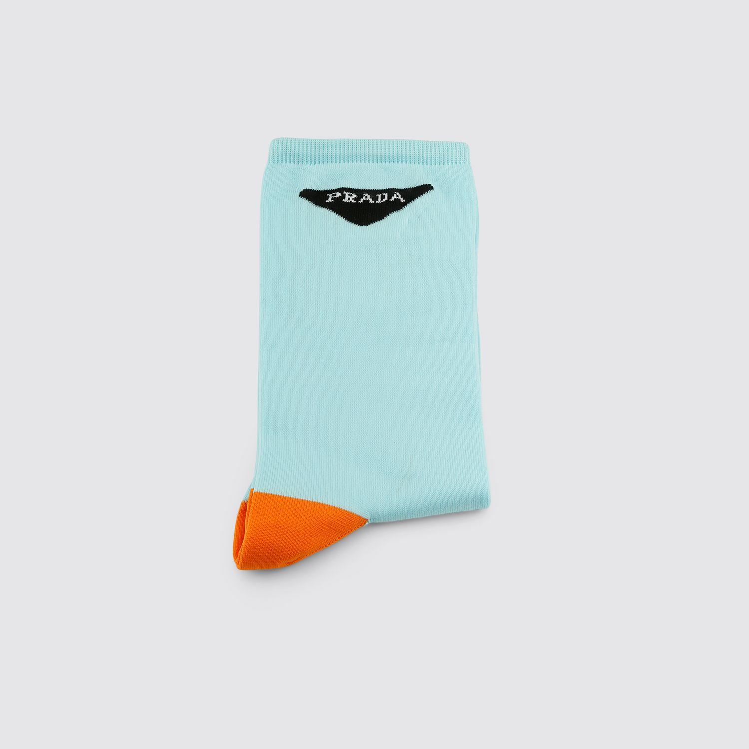 Prada Leather Blue Triangle Socks | Lyst